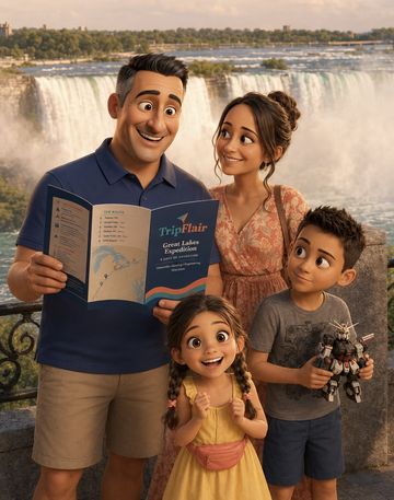 A family with their TripFlair brochure